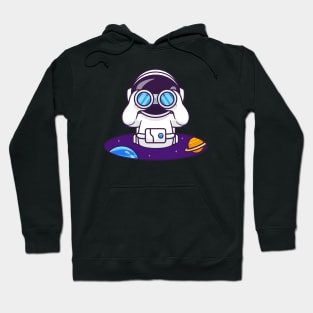 Cute Astronaut Spying With Binoculars In Space Cartoon Hoodie